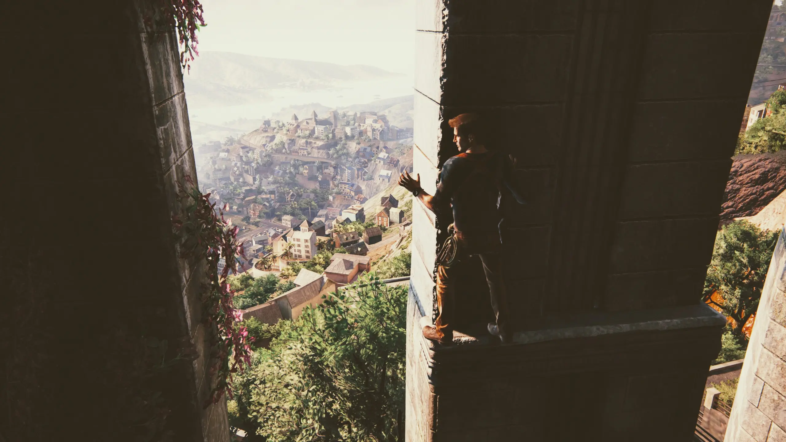 On a ledge
