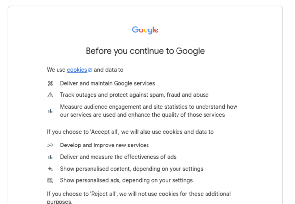 Screenshot of "Agree to google cookies".